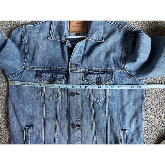 Lucky Brand Jacket Medium Blue Cotton Blend Button Up Denim Trucker Fit - Picture 9 of 10